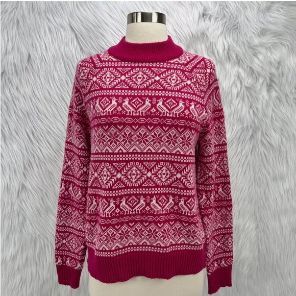 J. Crew Sweaters - J.Crew Pink Fair Isle Sweater Mockneck Lambswool Blend Holiday Winter Christmas